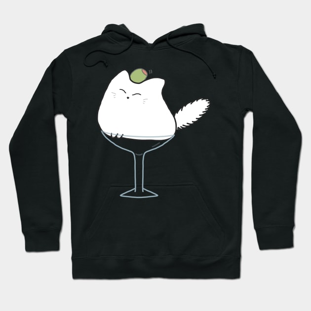 Martini Cocktail Drink Cat White Fluffy Anime Kawaii Minimal Funny Neko Hoodie by Marinaaa010